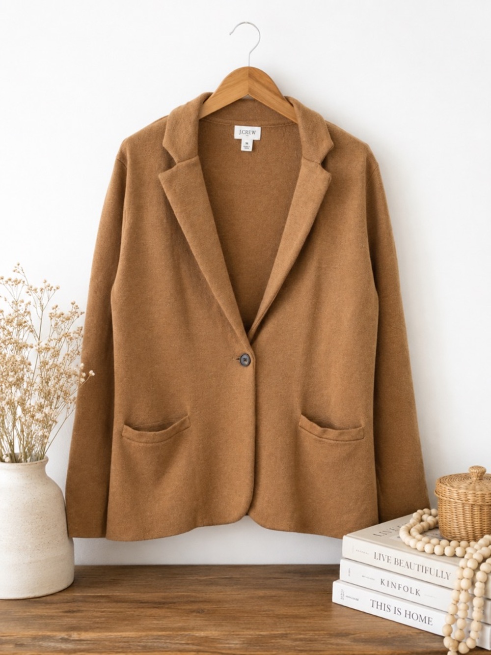 J.Crew Sweater Blazer Size M 100% Cotton Heather Acorn Knit Jacket